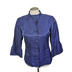 Chicos Blue Sheen Linen Blend Buttoned Lightweight Lined Jacket Size 0 US XS